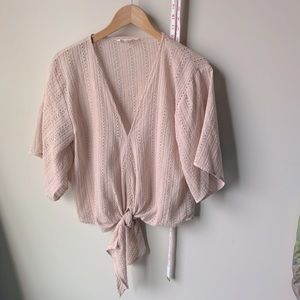 Lovestitch Pink Tie Front Overlay Top